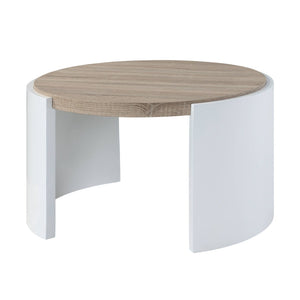 HomeRoots 33" Oak and White Round Partial Frame Coffee Table - Modern, Durable, Versatile Design for Any Room 572278