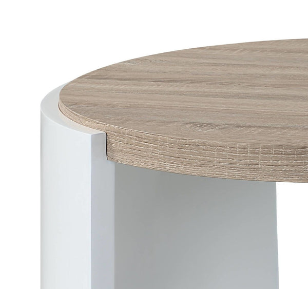 HomeRoots 33" Oak and White Round Partial Frame Coffee Table - Modern, Durable, Versatile Design for Any Room 572278