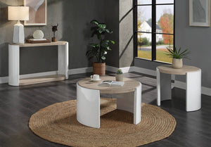 HomeRoots 33" Oak and White Round Partial Frame Coffee Table - Modern, Durable, Versatile Design for Any Room 572278