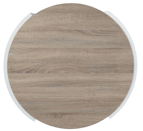 HomeRoots 33" Oak and White Round Partial Frame Coffee Table - Modern, Durable, Versatile Design for Any Room 572278