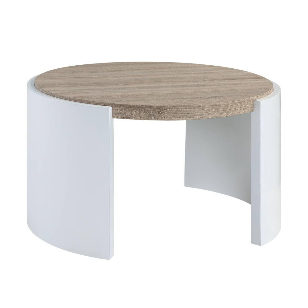 HomeRoots 33" Oak and White Round Partial Frame Coffee Table - Modern, Durable, Versatile Design for Any Room 572278