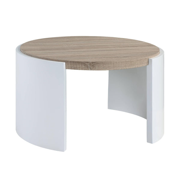 HomeRoots 33" Oak and White Round Partial Frame Coffee Table - Modern, Durable, Versatile Design for Any Room 572278
