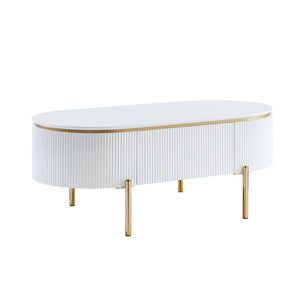 HomeRoots 47" White and Gold Oval Coffee Table with Drawer - Stylish Storage Solution for Modern Living Spaces 572279