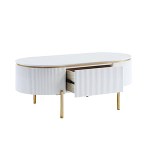 HomeRoots 47" White and Gold Oval Coffee Table with Drawer - Stylish Storage Solution for Modern Living Spaces 572279