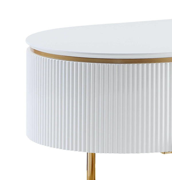 HomeRoots 47" White and Gold Oval Coffee Table with Drawer - Stylish Storage Solution for Modern Living Spaces 572279