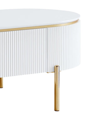 HomeRoots 47" White and Gold Oval Coffee Table with Drawer - Stylish Storage Solution for Modern Living Spaces 572279