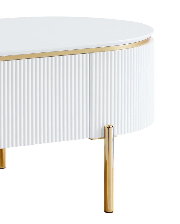 HomeRoots 47" White and Gold Oval Coffee Table with Drawer - Stylish Storage Solution for Modern Living Spaces 572279