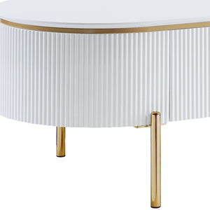 HomeRoots 47" White and Gold Oval Coffee Table with Drawer - Stylish Storage Solution for Modern Living Spaces 572279