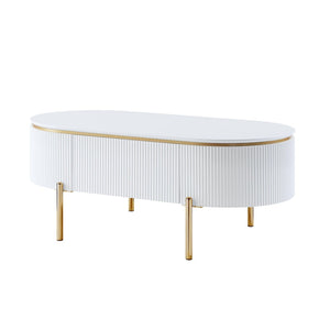 HomeRoots 47" White and Gold Oval Coffee Table with Drawer - Stylish Storage Solution for Modern Living Spaces 572279