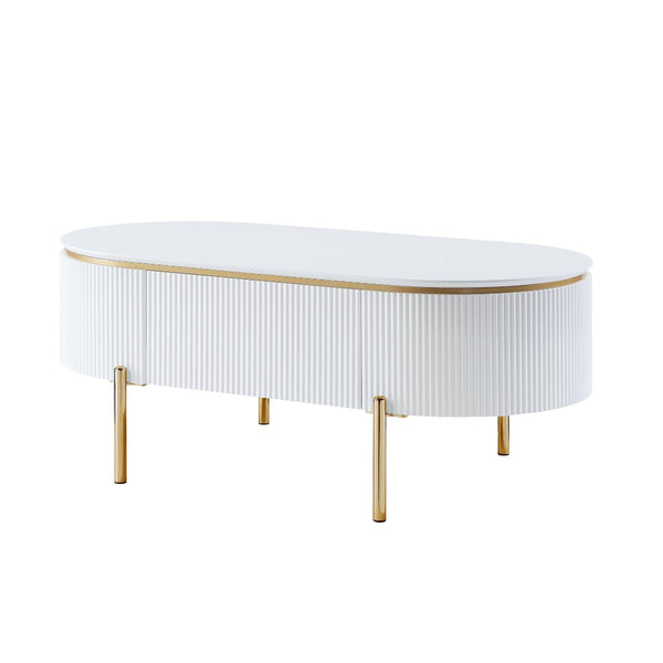HomeRoots 47" White and Gold Oval Coffee Table with Drawer - Stylish Storage Solution for Modern Living Spaces 572279