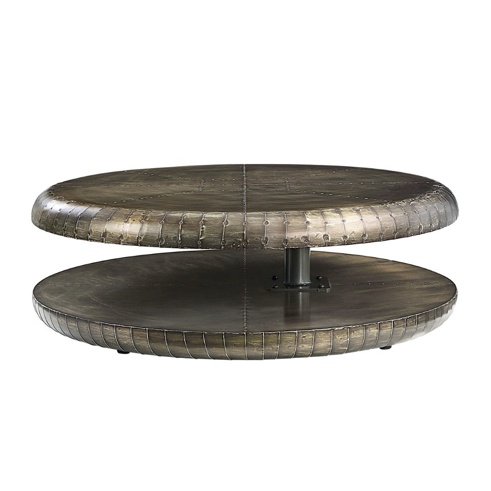 HomeRoots 39" Bronze Aluminum Round Coffee Table with Shelf – Vintage Chic Design for Stylish Living Spaces 572280