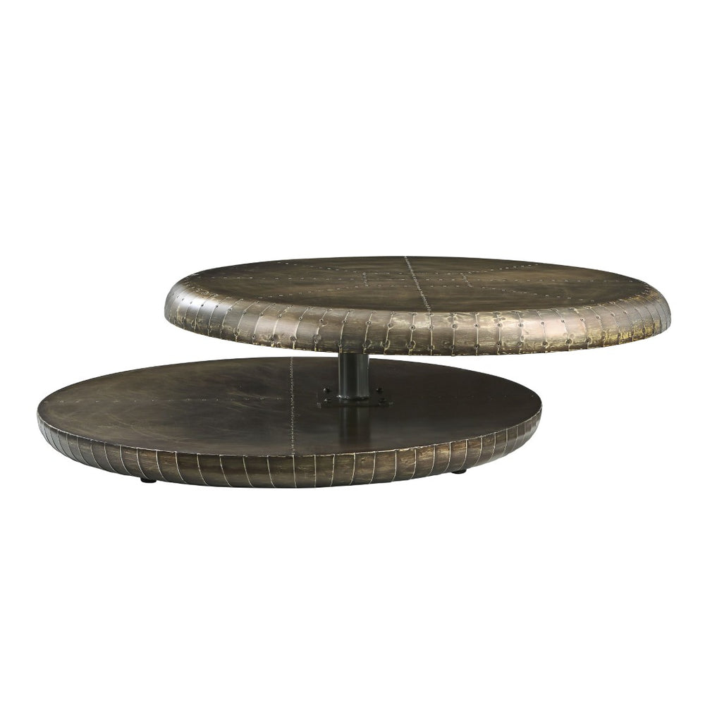 HomeRoots 39" Bronze Aluminum Round Coffee Table with Shelf – Vintage Chic Design for Stylish Living Spaces 572280