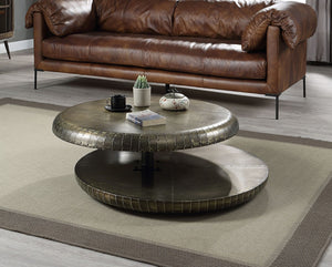 HomeRoots 39" Bronze Aluminum Round Coffee Table with Shelf – Vintage Chic Design for Stylish Living Spaces 572280