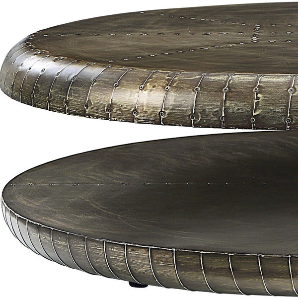 HomeRoots 39" Bronze Aluminum Round Coffee Table with Shelf – Vintage Chic Design for Stylish Living Spaces 572280
