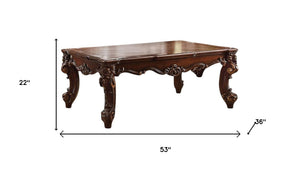 HomeRoots 53" Dark Brown Wood Coffee Table - Elegant, Versatile Centerpiece for Living Rooms & Offices 572283