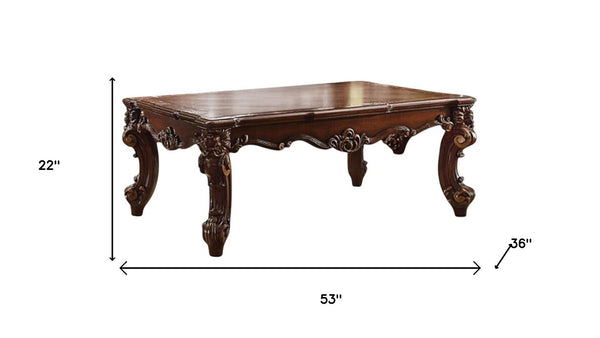 HomeRoots 53" Dark Brown Wood Coffee Table - Elegant, Versatile Centerpiece for Living Rooms & Offices 572283