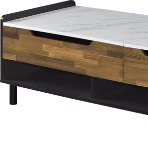 Homeroots 47" Chic Faux Marble Lift Top Coffee Table With Drawer & Two Shelves - Stylish Home Accent Piece   572284