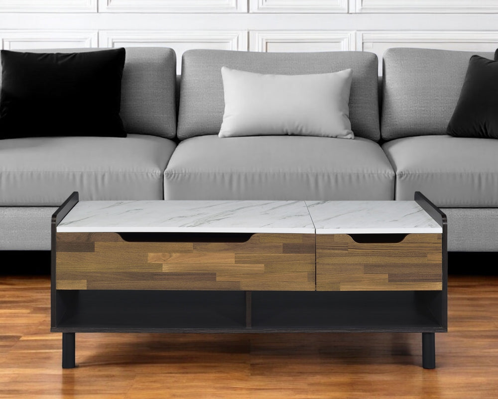 Homeroots 47" Chic Faux Marble Lift Top Coffee Table With Drawer & Two Shelves - Stylish Home Accent Piece   572284
