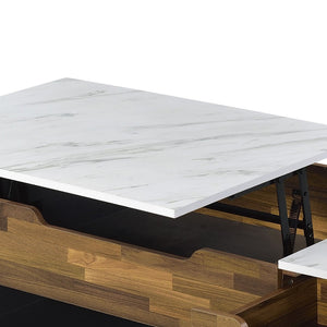 Homeroots 47" Chic Faux Marble Lift Top Coffee Table With Drawer & Two Shelves - Stylish Home Accent Piece   572284