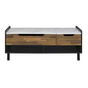 Homeroots 47" Chic Faux Marble Lift Top Coffee Table With Drawer & Two Shelves - Stylish Home Accent Piece   572284