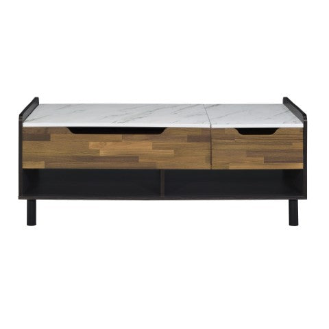 Homeroots 47" Chic Faux Marble Lift Top Coffee Table With Drawer & Two Shelves - Stylish Home Accent Piece   572284