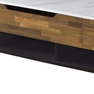 Homeroots 47" Chic Faux Marble Lift Top Coffee Table With Drawer & Two Shelves - Stylish Home Accent Piece   572284