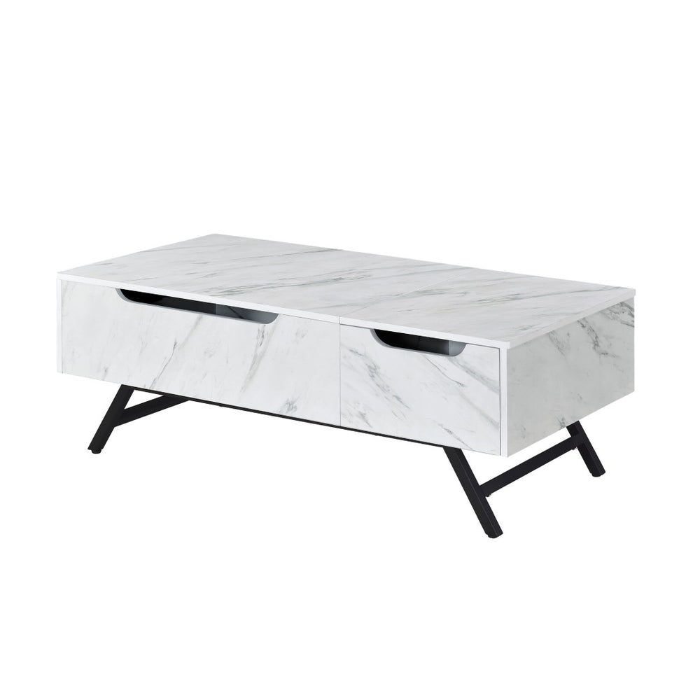 HomeRoots 48" Modern Lift-Top Coffee Table in White and Black with Hidden Storage & Drawer for Small Spaces 572285