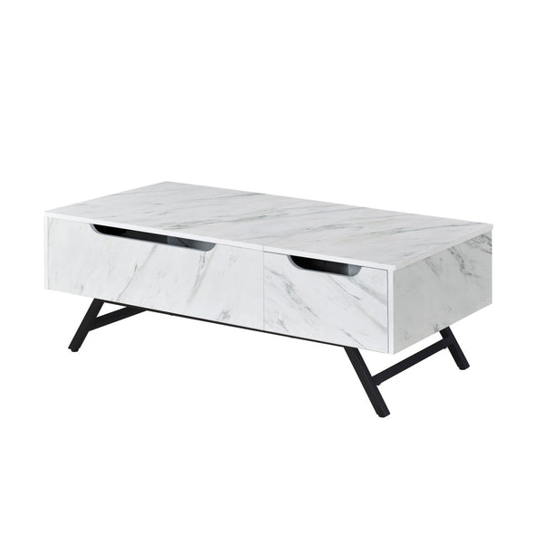 HomeRoots 48" Modern Lift-Top Coffee Table in White and Black with Hidden Storage & Drawer for Small Spaces 572285