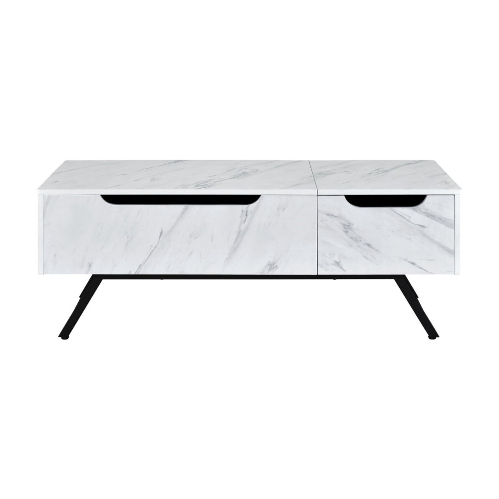 HomeRoots 48" Modern Lift-Top Coffee Table in White and Black with Hidden Storage & Drawer for Small Spaces 572285