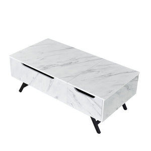 HomeRoots 48" Modern Lift-Top Coffee Table in White and Black with Hidden Storage & Drawer for Small Spaces 572285