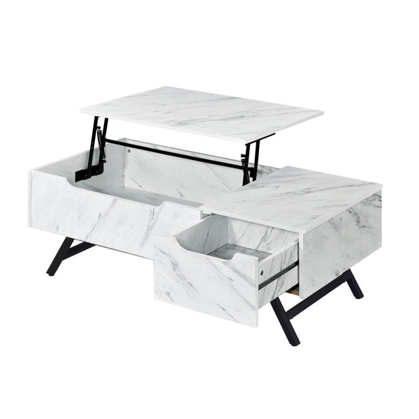 HomeRoots 48" Modern Lift-Top Coffee Table in White and Black with Hidden Storage & Drawer for Small Spaces 572285