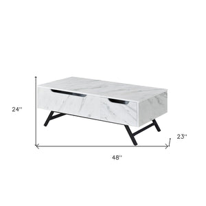 HomeRoots 48" Modern Lift-Top Coffee Table in White and Black with Hidden Storage & Drawer for Small Spaces 572285