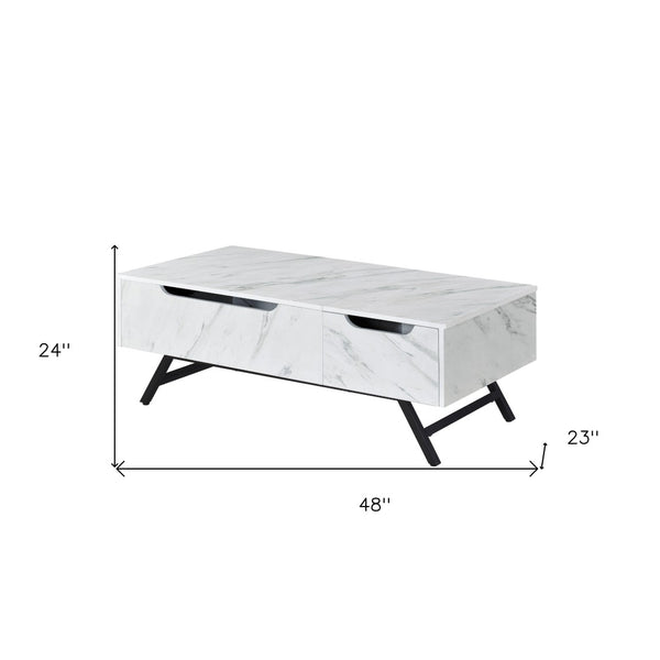 HomeRoots 48" Modern Lift-Top Coffee Table in White and Black with Hidden Storage & Drawer for Small Spaces 572285