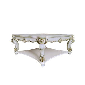 HomeRoots 58" Elegant Ivory & Gold Wood Square Coffee Table with Storage Shelf for Timeless Style & Durability 572288