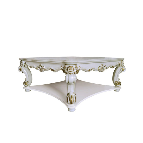 HomeRoots 58" Elegant Ivory & Gold Wood Square Coffee Table with Storage Shelf for Timeless Style & Durability 572288