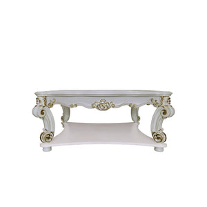 HomeRoots 58" Elegant Ivory & Gold Wood Square Coffee Table with Storage Shelf for Timeless Style & Durability 572288