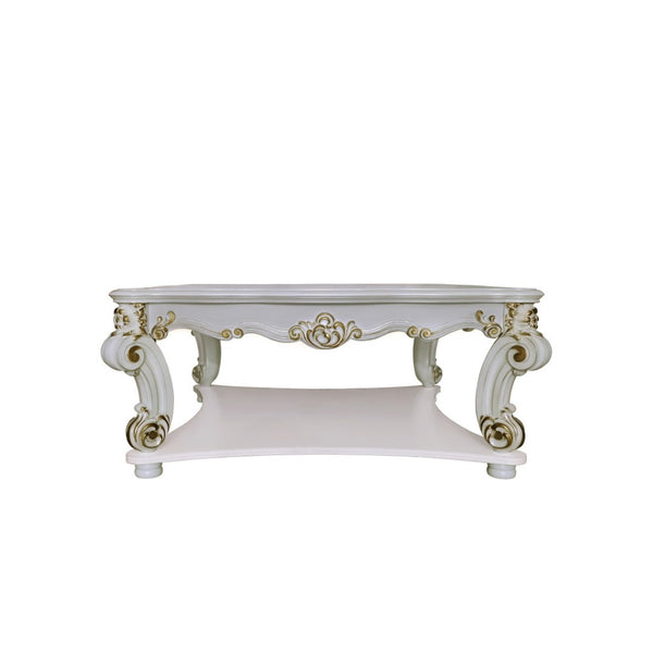 HomeRoots 58" Elegant Ivory & Gold Wood Square Coffee Table with Storage Shelf for Timeless Style & Durability 572288