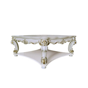 HomeRoots 58" Elegant Ivory & Gold Wood Square Coffee Table with Storage Shelf for Timeless Style & Durability 572288