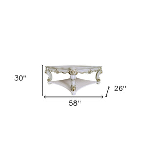 HomeRoots 58" Elegant Ivory & Gold Wood Square Coffee Table with Storage Shelf for Timeless Style & Durability 572288