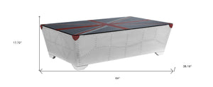 HomeRoots 64" Aviator Coffee Table with Union Jack Design - Industrial Silver & Bold Blue Red Accents 572289