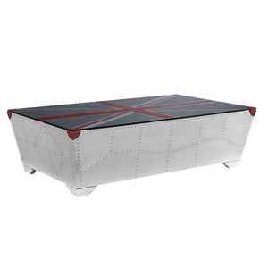 HomeRoots 64" Aviator Coffee Table with Union Jack Design - Industrial Silver & Bold Blue Red Accents 572289