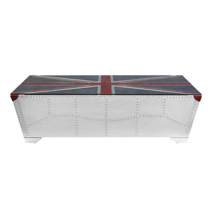 HomeRoots 64" Aviator Coffee Table with Union Jack Design - Industrial Silver & Bold Blue Red Accents 572289