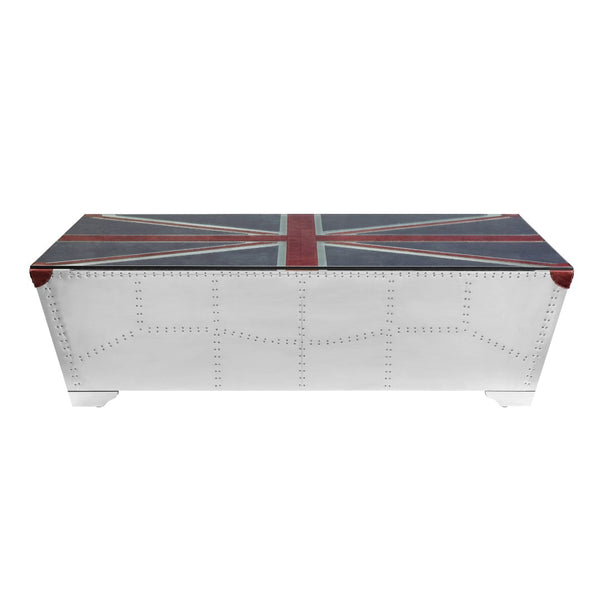 HomeRoots 64" Aviator Coffee Table with Union Jack Design - Industrial Silver & Bold Blue Red Accents 572289