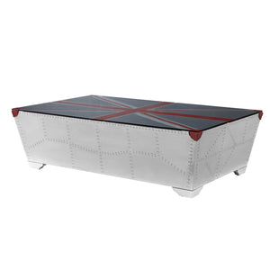 HomeRoots 64" Aviator Coffee Table with Union Jack Design - Industrial Silver & Bold Blue Red Accents 572289