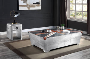 HomeRoots 64" Aviator Coffee Table with Union Jack Design - Industrial Silver & Bold Blue Red Accents 572289