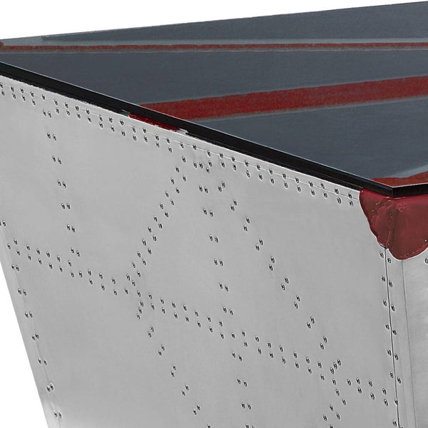 HomeRoots 64" Aviator Coffee Table with Union Jack Design - Industrial Silver & Bold Blue Red Accents 572289
