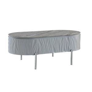 HomeRoots 47" Gray Oval Coffee Table with Drawer - Modern Wood & Steel Design for Stylish Living Spaces & Storage 572291