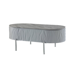 HomeRoots 47" Gray Oval Coffee Table with Drawer - Modern Wood & Steel Design for Stylish Living Spaces & Storage 572291