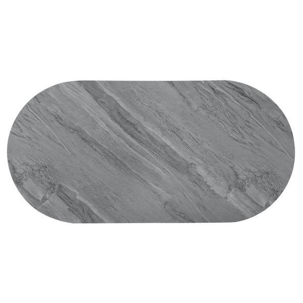 HomeRoots 47" Gray Oval Coffee Table with Drawer - Modern Wood & Steel Design for Stylish Living Spaces & Storage 572291