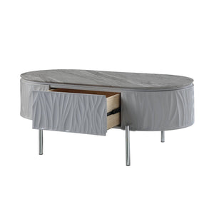 HomeRoots 47" Gray Oval Coffee Table with Drawer - Modern Wood & Steel Design for Stylish Living Spaces & Storage 572291